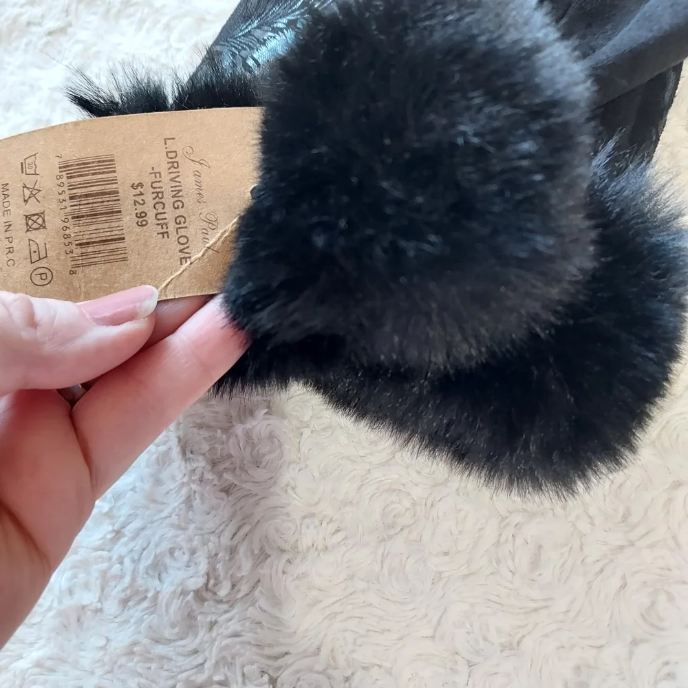 Black Women's Faux Fur Cuff Driving Gloves Quiet Luxury Winter Fancy